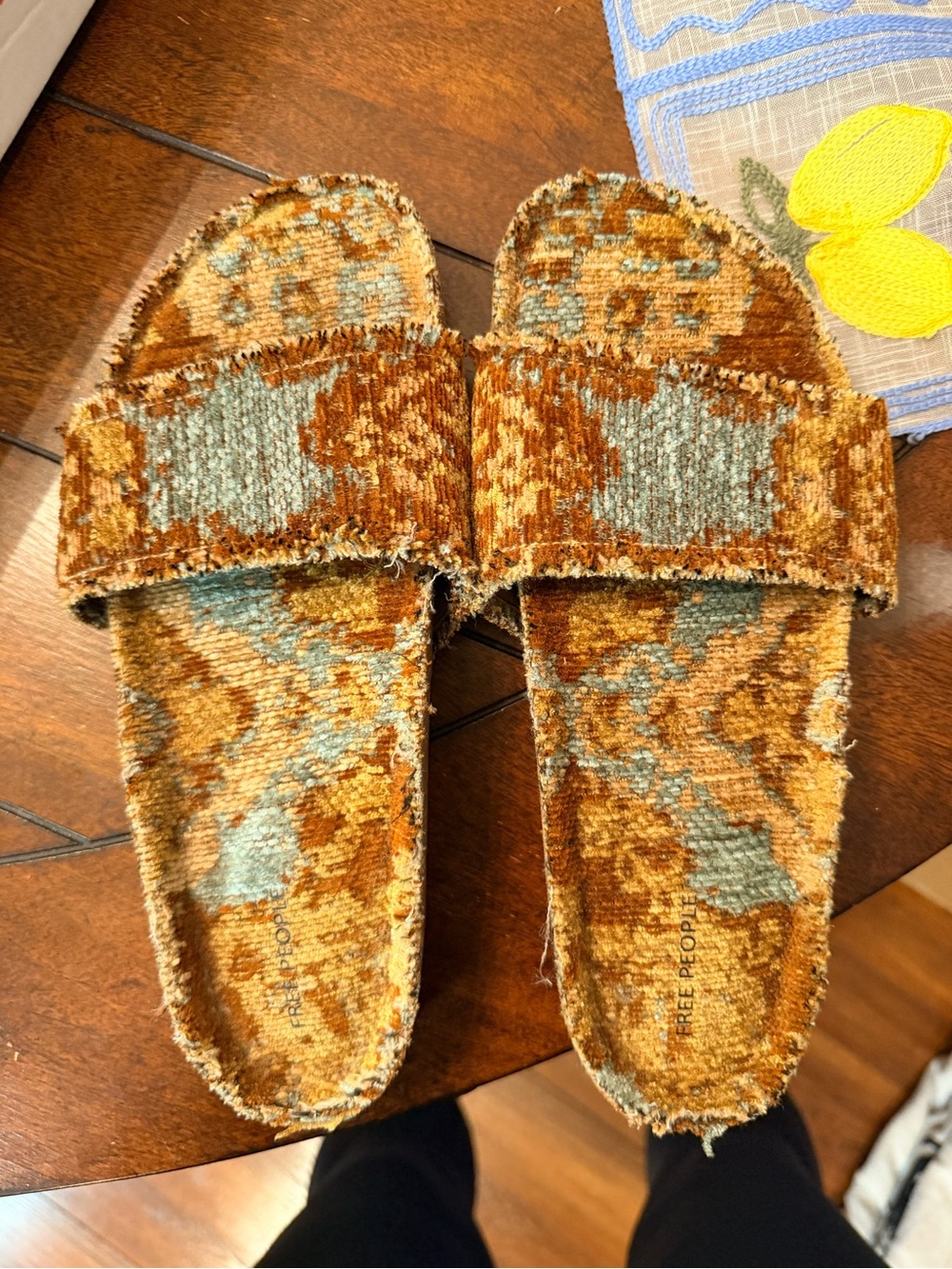 Free People Rust & Aqua Patterned Woven Slide Sandals